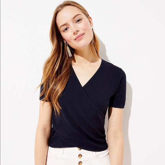 LOFT Sweaters - NWT Navy Blue Loft Cropped Wrap Sweater